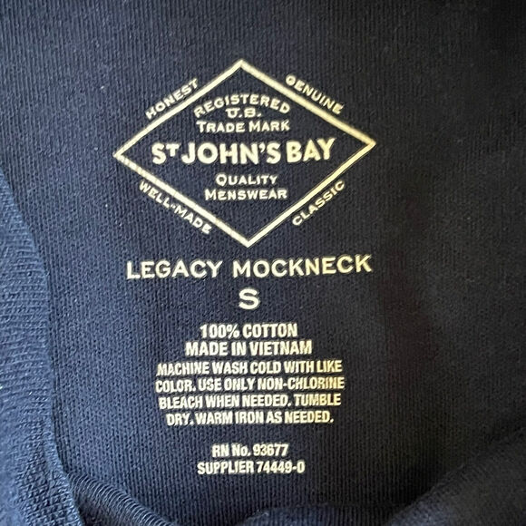 St. John's Bay Tagless Legacy Mockneck Long Sleeve Shirt Men Size S Blue Cotton - Picture 3 of 6